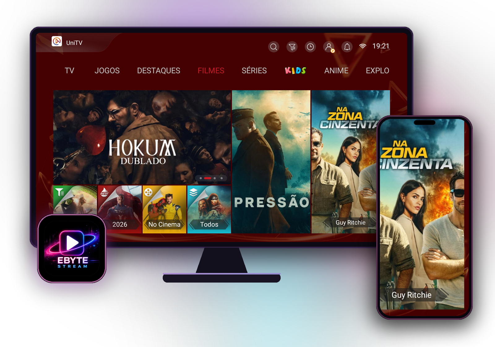 Ebyte Stream com canais ao vivo, filmes e séries em Smart TV e celular